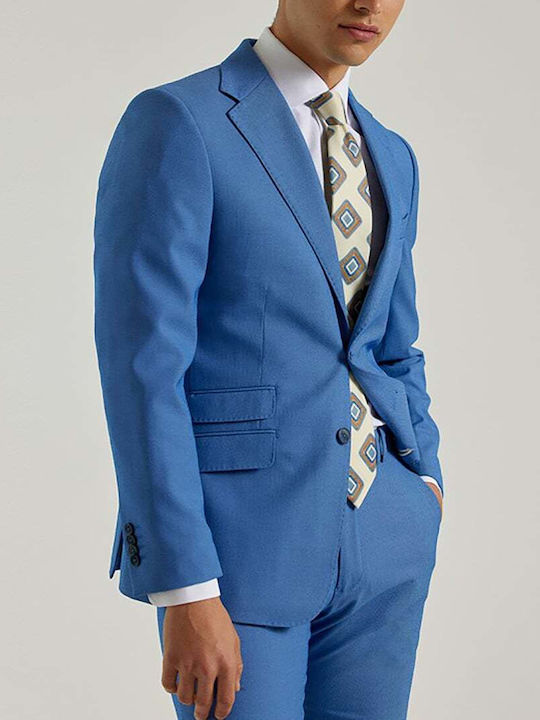 Puroego Suit Light Blue Two-Button Jacket External Pockets Trousers Regular Fit 57267 211.04