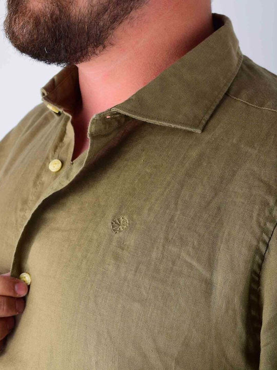 Dstrezzed Herrenhemden 100% Leinen Olive Gestickeltes Logo Auf Der Brust Normale Passform Dst 303082117saddle Braun