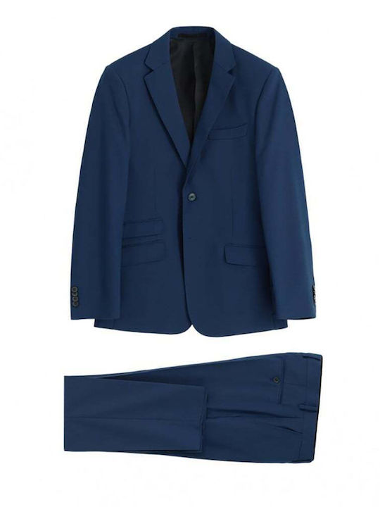 Puroego Costum Albastru Dublu Nasture Sacou Buzunare Exterioare Pantaloni Croială Normală 57267 211.05