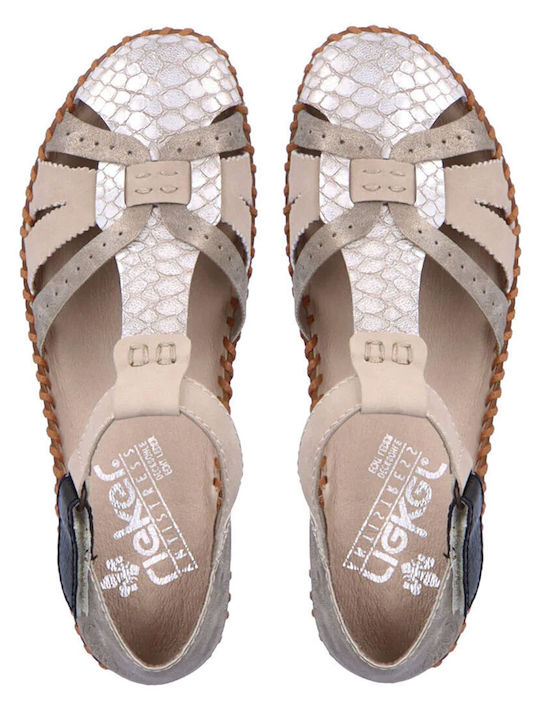Anatomic Leather Comfort Sandals Rieker Beige Combi
