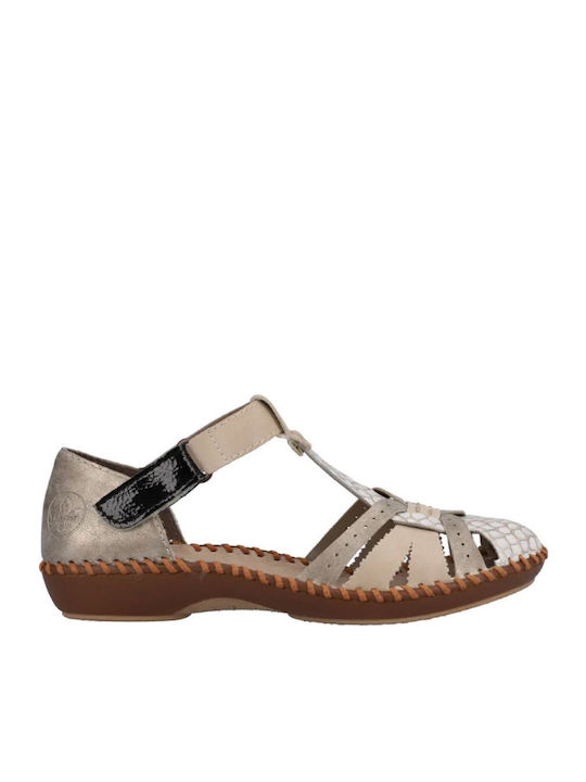 Anatomic Leather Comfort Sandals Rieker Beige Combi