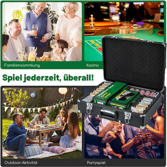 Costway Σετ 600 Μάρκες Poker 40mm / 14gr με 6 Τράπουλες και Τσόχα