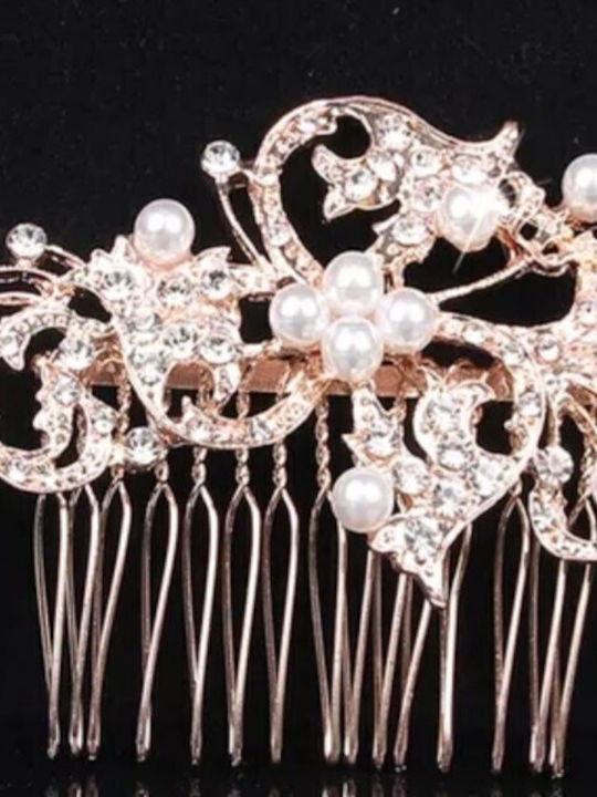Νυφικό Χτένακι Πέρλες Κρύσταλλα Bridal 10cm Gold