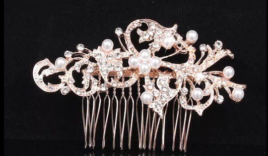 Νυφικό Χτένακι Πέρλες Κρύσταλλα Bridal 10cm Gold