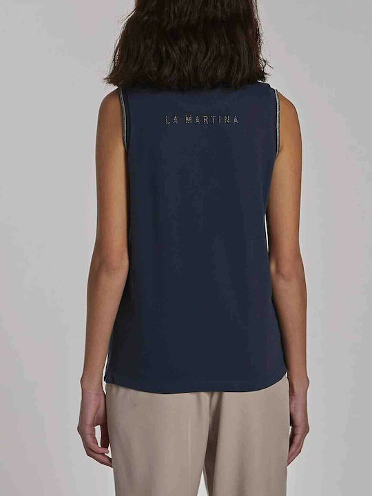 La Martina Women's Regular-fit Sleeveless Pique Polo Shirt Τwp002 Μπλε