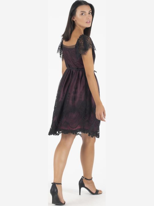 Twin-Set Midi Schwarzes Spitzenkleid P2a2kn