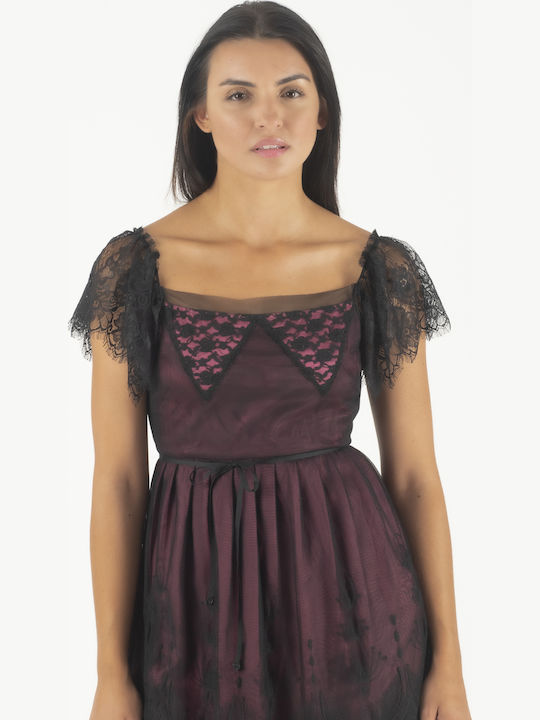 Twin-Set Midi Schwarzes Spitzenkleid P2a2kn