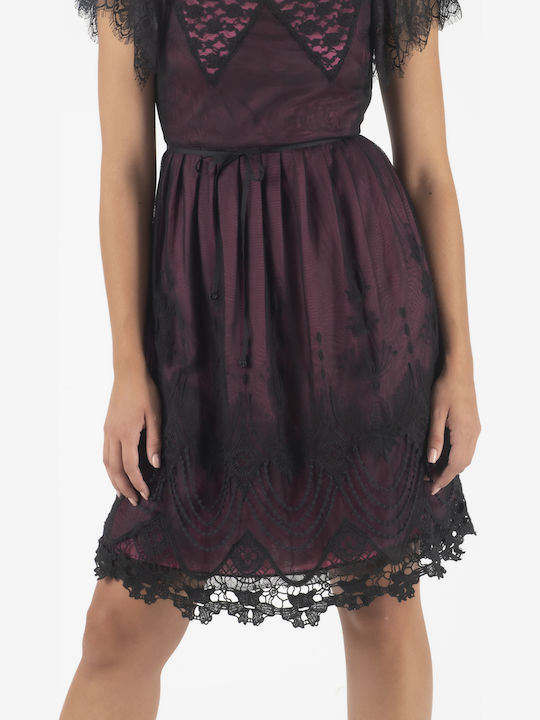 Twin-Set Midi Schwarzes Spitzenkleid P2a2kn