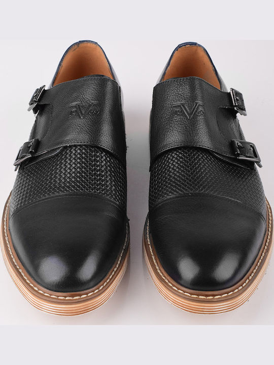 Versace 19.69 Обувки Oxford Loafer 100% Кожени Каишки Закопчаване Тъмносини Мъжки Ежедневни Обувки Yo F1605-8-1.navy