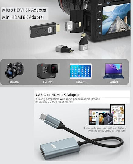 Convertor HDMI / USB-C / mini HDMI / micro HDMI masculin în HDMI / mini HDMI / micro HDMI feminin 1buc X0025T4IJ1