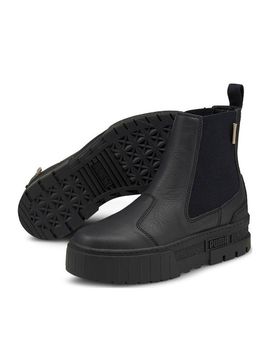 Leder Damen Chelsea Stiefeletten Schwarz