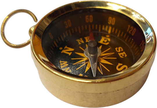 Χρυσή Πυξίδα Μπρούτζινη 4cm – Vintage Τσέπης Μεταλλικό Κρίκο Black Gold