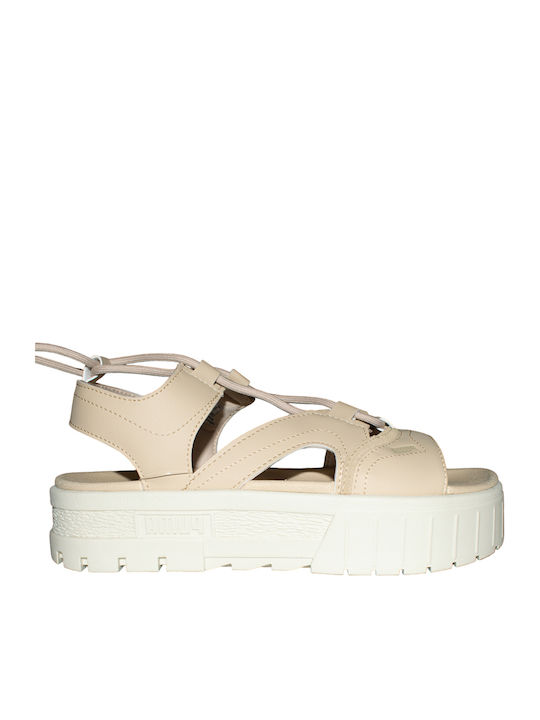 Mayze Women's Flat Sandals Flatforms in Beige Color