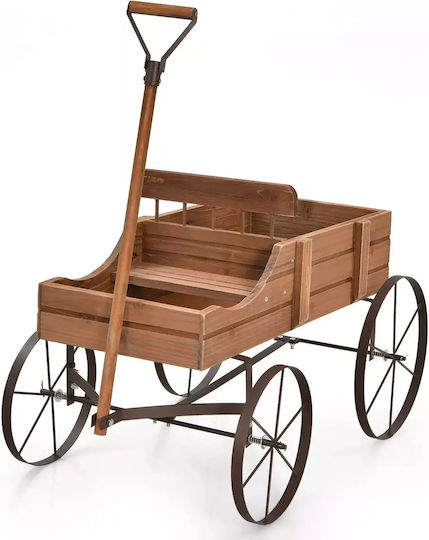 Costway Καρότσι Γλάστρας Ξύλινο Καφέ με Ρόδες 62x34x60εκ.