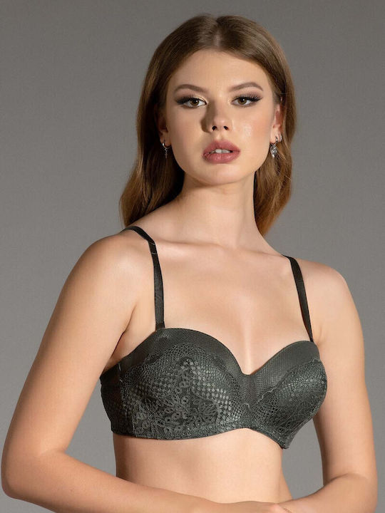 Λαδί Strapless Σουτιέν με Ελαφριά Ενίσχυση & Μπανέλες