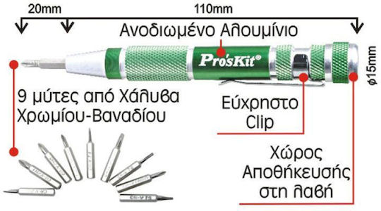 Proskit Șurubelniță De Castană cu 9 Vârfuri Schimbabile