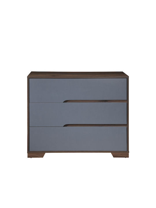Συρταριέρα Креватокамарас Дървена Grooves с 3 чекмеджета Walnut Grey 100x45x80бр