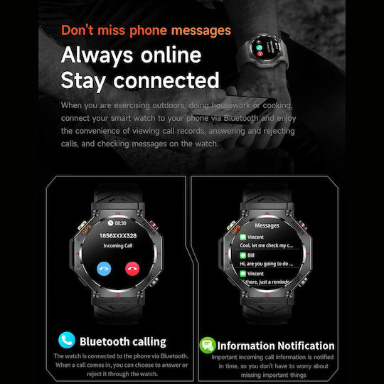 Smartwatch Microwear Kc91 Black Camo Silicone