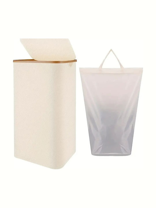 Coș de Rufe din Bambus Pliabil 100lt cu Capac 75x41x33cm Bej