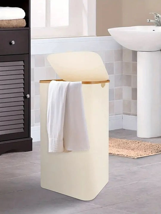 Coș de Rufe din Bambus Pliabil 100lt cu Capac 75x41x33cm Bej