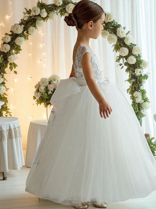 Mädchenkleid Ärmelloses Tüll Für Blumenmädchen Floral Weiß