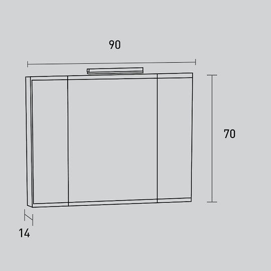 Pro Bagno Bathroom Mirror Led made of Particle Board with Cabinet 90x14cm White