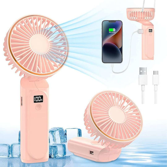 Techsuit Ανεμιστήρας Χειρός Premium Mini M12 Ψηφιακή Οθόνη Led Επαναφορτιζόμενη Θύρα Usb-c 6 Ταχύτητες Ανέμου 5000mah Ροζ
