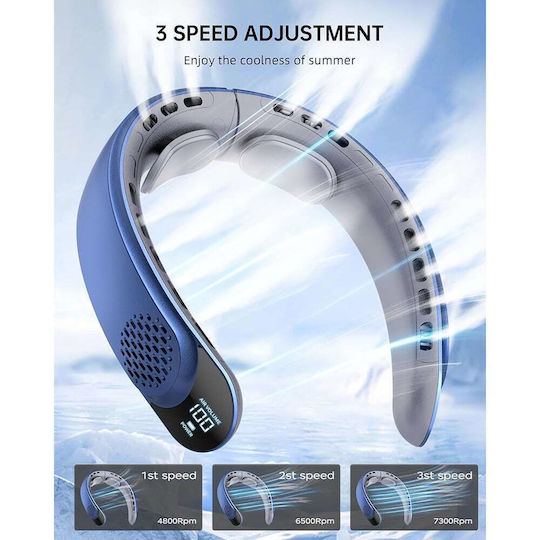 Techsuit Neck Fan S8 Portable Digital Display 3 Wind Speeds 4000mAh 7300rpm Blue