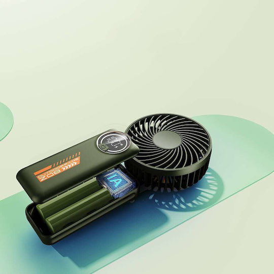 Techsuit Handheld Fan Premium Mini Z8 Digital Led Display Rechargeable Usb-c Port 3 Wind Speeds 2a 3600mah Green