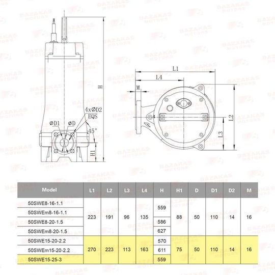 Leo Group 50SWE15-25-3.0 Трифазна Помпа Отпадъчни води / канализация 4к.с 04107