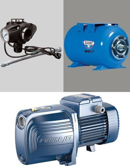 Pedrollo MONTAGE JSWm 2AX + Single Phase Water Pressure Pump with Horizontal 100 Litre Container 1.25hp