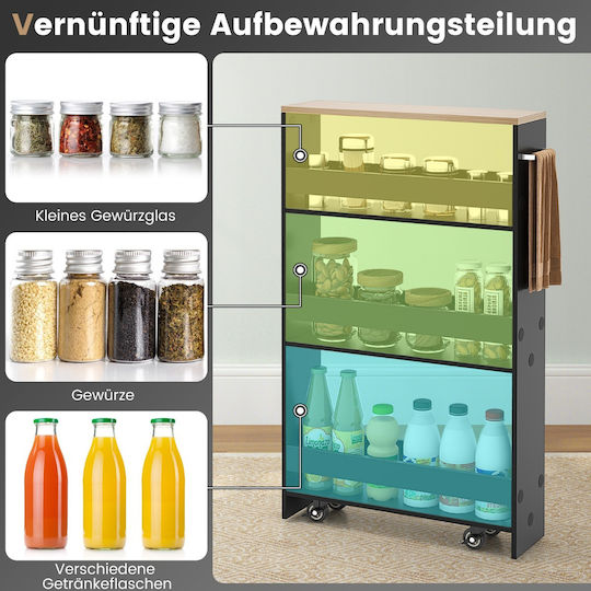 Costway Wooden Kitchen Trolley 3 Tiers Black 48x13x81cm