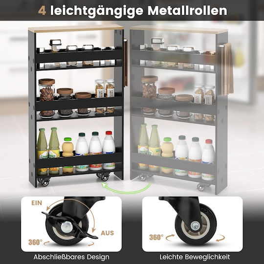 Costway Wooden Kitchen Trolley 3 Tiers Black 48x13x81cm