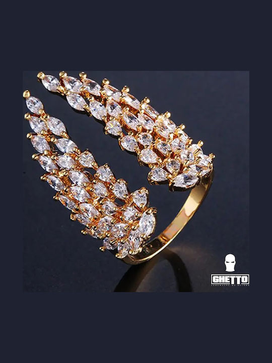 Ghetto Ring with Zircon made of Silver Gold Plated