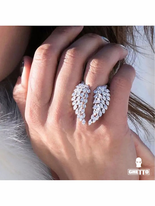 Ghetto Ring with Zircon made of Silver Gold Plated