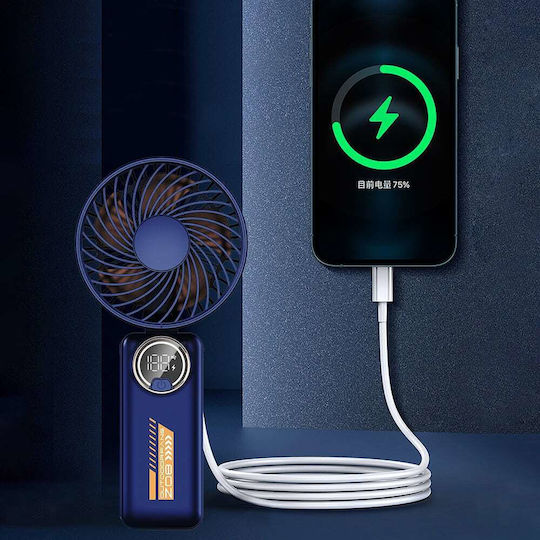 Techsuit Premium Mini Hand Fan Z8 Led Digital Display Usb-c Rechargeable 3 Wind Speeds 2a 3600mah Beige
