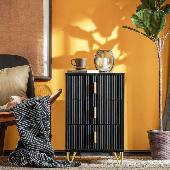 Noptieră Lemnoasă cu Picioare Metalice Negru 40x63x40cm