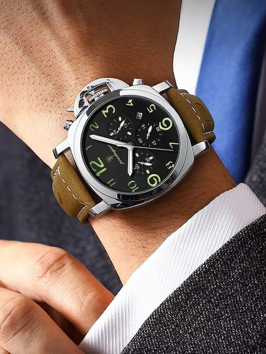 Poedagar Men's Watch Battery with Brown Leather Strap