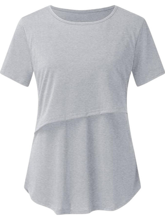 Gray Short Sleeve Asymmetrical Nursing-Maternity Top Round Neck Summer 2025 Queen Mother