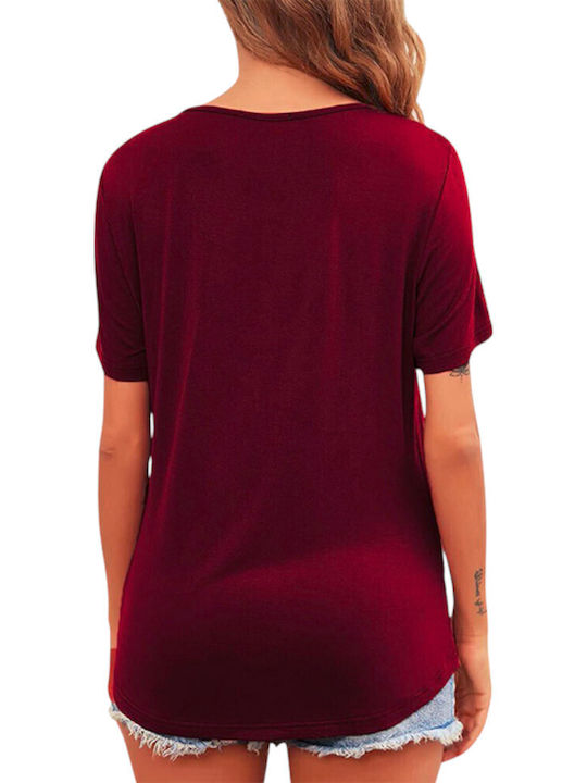 Burgundy Short Sleeve Asymmetrical Nursing Maternity Top Round Neck Summer 2025 Queen Mother