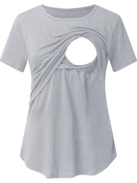 Gray Short Sleeve Asymmetrical Nursing-Maternity Top Round Neck Summer 2025 Queen Mother