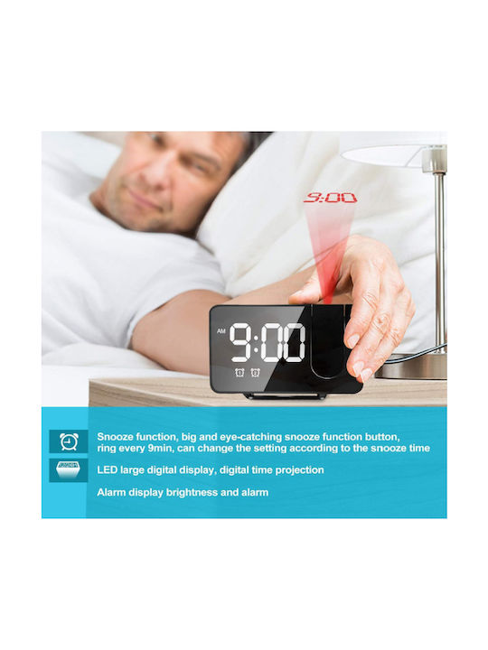Tischuhr Digital LED mit Wecker & Tischradio Schwarz ROZA-913-BA