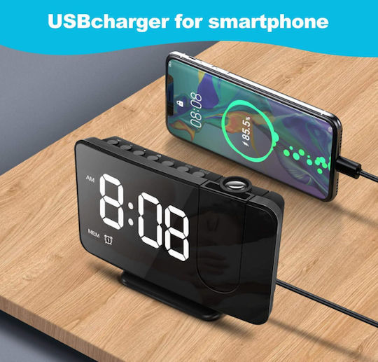 Tischuhr Digital LED mit Wecker & Tischradio Schwarz ROZA-913-BA
