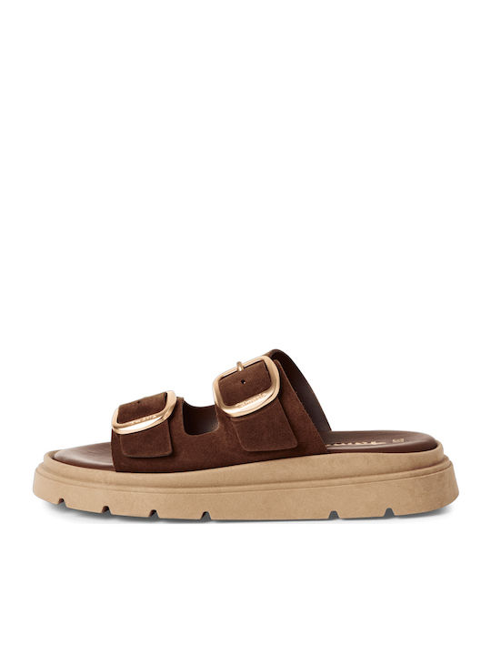 Leather Women's Flat Sandals Anatomic in Brown Color