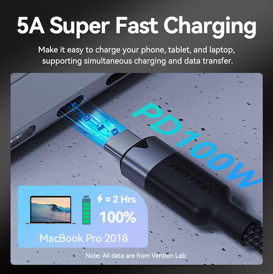 Vention It Cable USB Type-C 3.2 Gen 2 M-F Length 1.0m Braided Aluminum Black