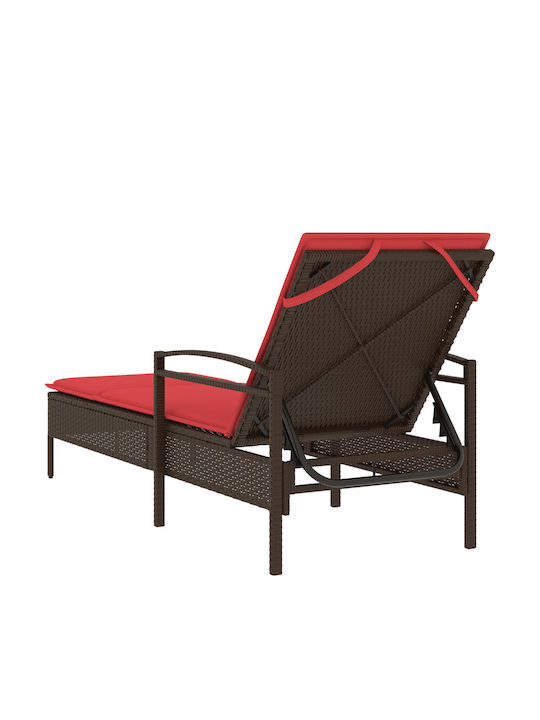 Deckchair Rattan with Cushion Brown 63x200x81cm.