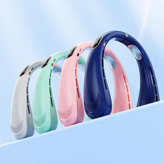 Portable Adjustable Neck Fan 5 Speed Levels Digital Display Usb Skdr Neckbreeze Blue