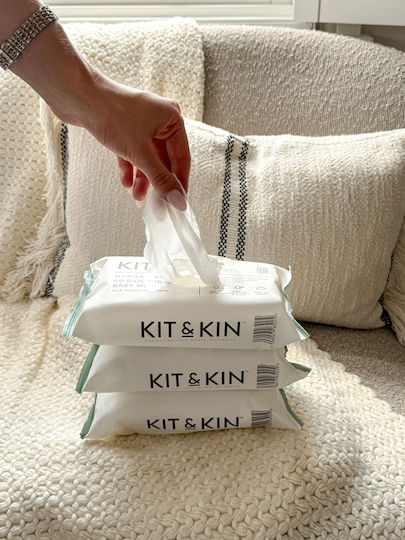 Kit & Kin Μωρομάντηλα Υποαλλεργικά & Βιοδιασπώμενα Υποαλλεργικά Μωρομάντηλα χωρίς Άρωμα, Οινόπνευμα & Parabens 60τμχ