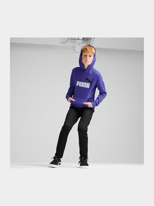 Fleece Kids Sweatshirt with Hood and Pockets Purple ESS+ 2 COL BIG LOGO