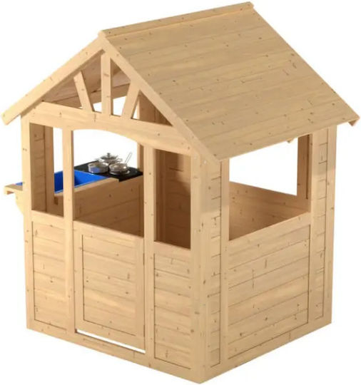 Village Set 3 Wooden Playhouses Unpainted and Mud Kitchen Height 140cm